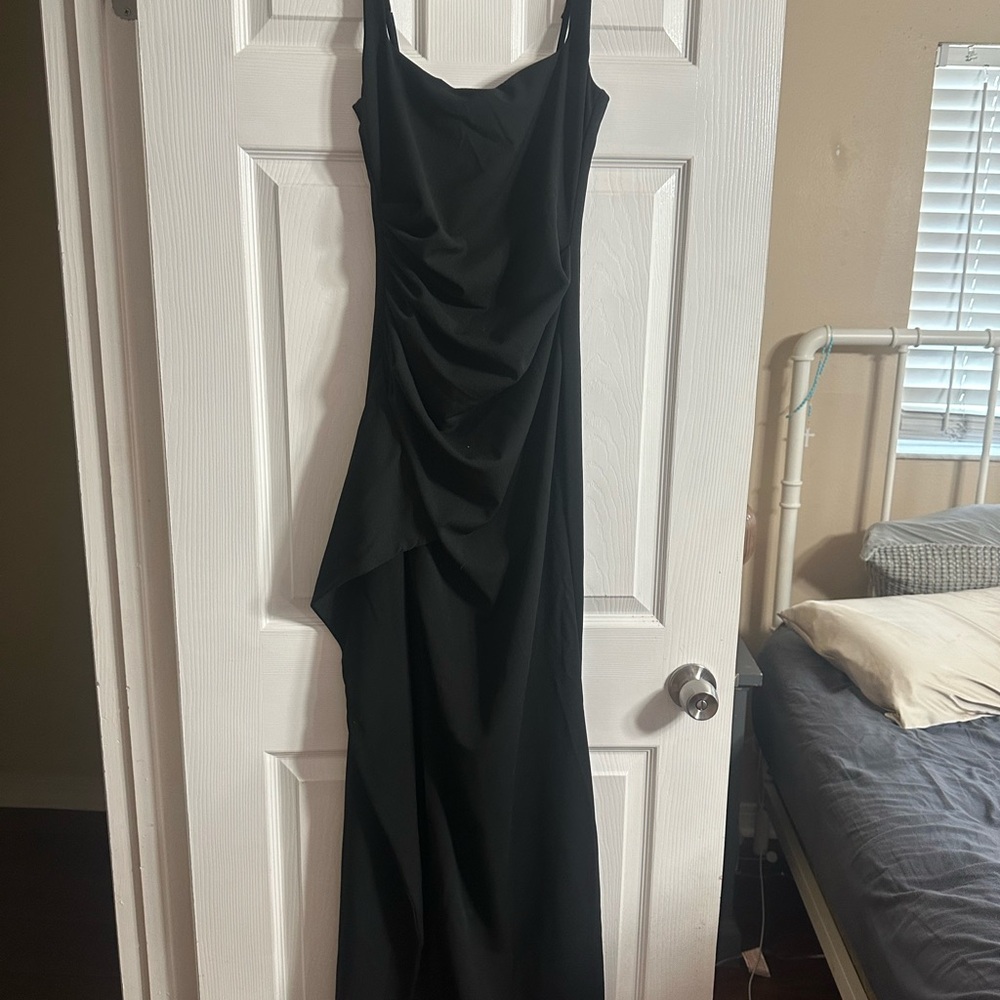 Black Ruched Maxi Gown Spaghetti Strap